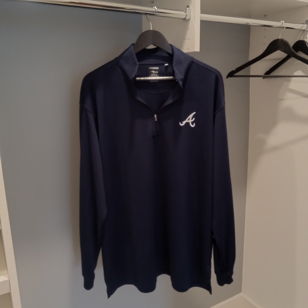 Atlanta Braves Men's Quarter-Zip Long Sleeve Pullover Jacket Navy Blue Size XL